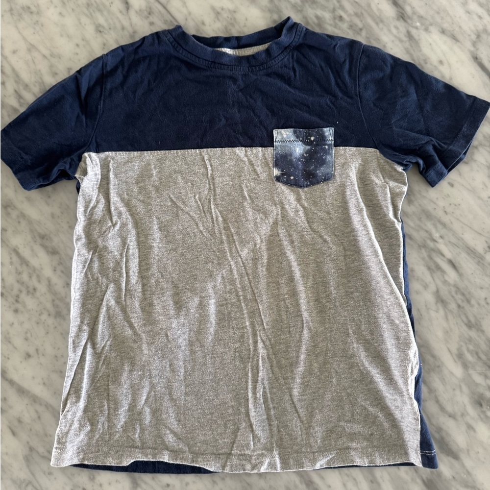 Lands' End Blue and Gray Short Sleeve Tee Boys Medium 10/12